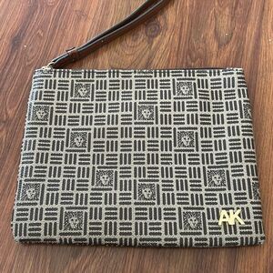 Anne Klein signature logo lion head clutch purse bag handbag brown